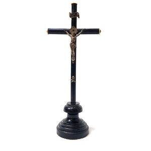 Antique Late 19th Century French Victorian Ebonized Wood/Metal Golgotha Crucifix
